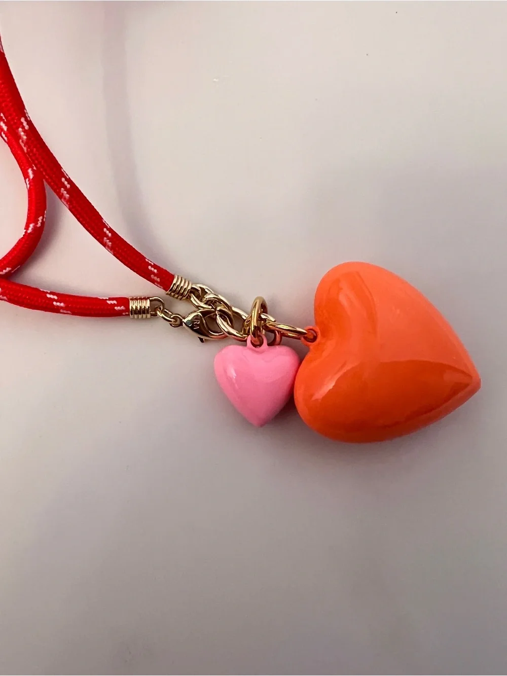 Roxanne Assoulin The Happy Cord Long Big Double Heart Necklace Orange Pink